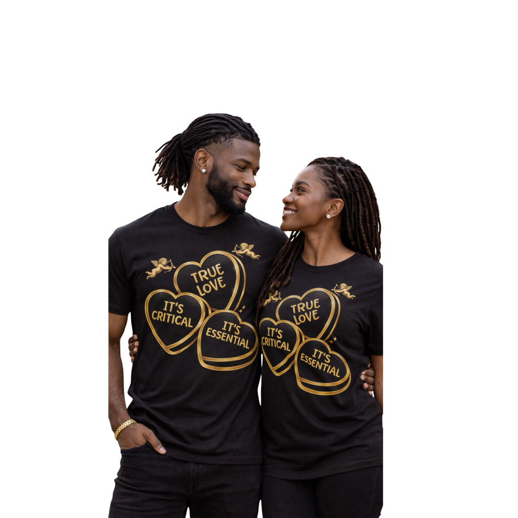 Gold Candy Hearts Tee It's Critical / It's Essential" Valentine's Shirt